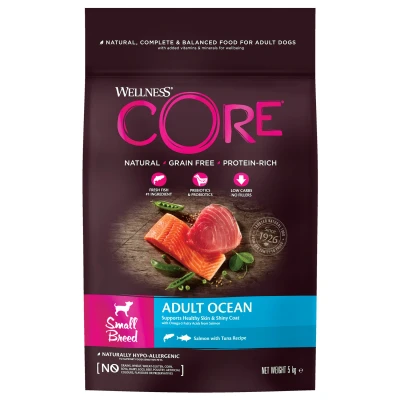 Afbeelding van Wellness Core Grain Free Dog Small Breed Adult Ocean Hondenvoer Zalm Tonijn 5 kg