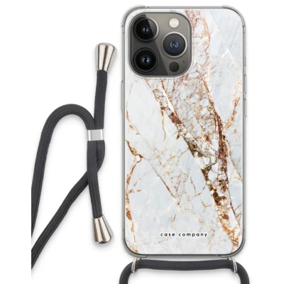 Afbeelding van Case Company® hoesje met Koord geschikt voor iPhone 13 Pro Goud marmer Telefoonhoesje Zwart Extra Bescherming aan alle Kanten en Over de Schermrand