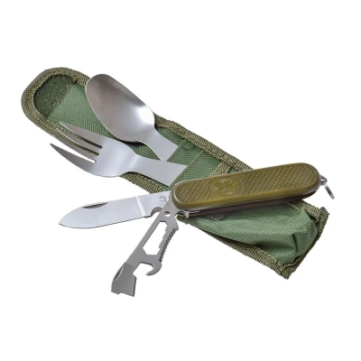 Afbeelding van JKR kampeer bestek met groene nylon sheath