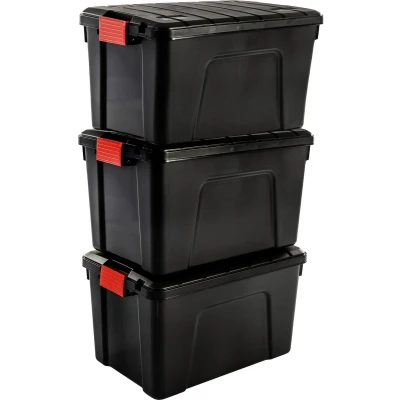 Afbeelding van IRIS Store It All Opbergbox 60L Kunststof Zwart Set van 3