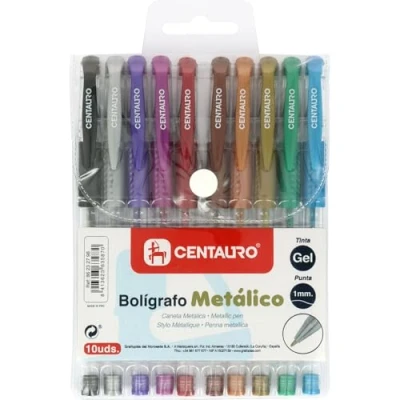 Afbeelding van Centauro Set van 10 metallic gelpennen, medium lijn, 1 mm, comfortabele rubberen grip, perfect als schoolmateriaal om te schrijven en tekenen