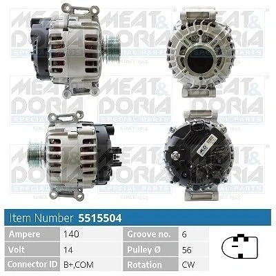 Afbeelding van MEAT &amp; DORIA 5515504 Dynamo / Alternator 14V 140A VOLKSWAGEN: Golf 7, 7 Variant, Polo V Hatchback, SKODA: Superb III Estate, Octavia 3 Combi
