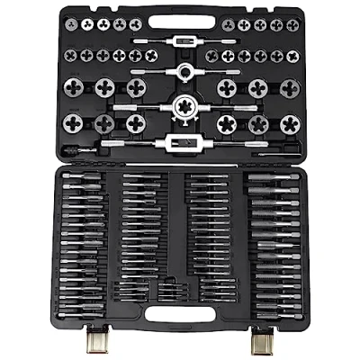 Image de VEVOR Coffret Tarauds et Filières 110 Pièces M2 M18 Kit de Taraudage Filetage Métrique en Acier avec Mallette Transport Outils pour Tarauder Fileter Construction Réparation Auto Plomberie