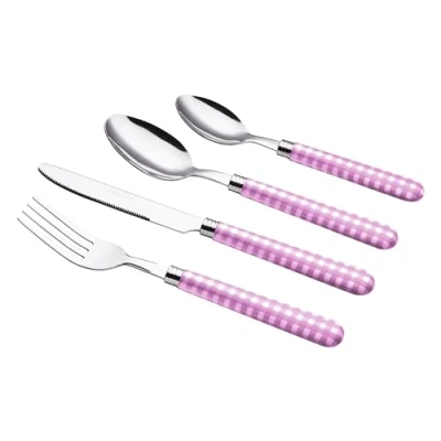 Afbeelding van EXZACT 24 delig bestek van roestvrij staal Gingham motief kleur: 6 x vorken, messen, lepels, theelepel (24 paars)
