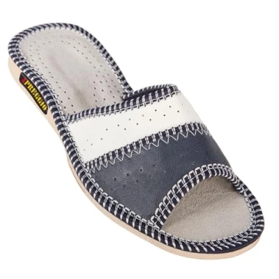 Afbeelding van APREGGIO Leren damespantoffels praktische open pantoffels voor dames handgemaakte van leer volwassenen, Blauw