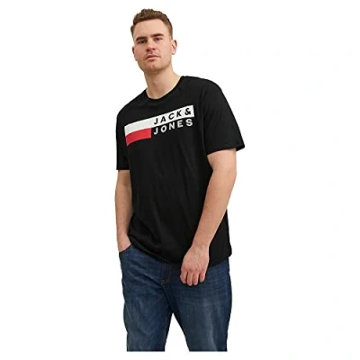 Image de Jack &amp; Jones Lot de 2 t shirts taille extra col rond logo imprimé oversize, noir 2, 5XL (grande taille)