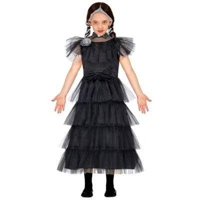 Afbeelding van Fiestas Guirca Thursday Night Queen 10 12 jaar Wednesday Addams kostuum jurk Halloween voor kinderen meisjes