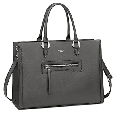 Afbeelding van David Jones Handtas, groot, voor dames, draagtas van hard PU leer, elegante stadstas met meerdere zakken, shopper schouderriem, grote A4 capaciteit, chic, modieus, grijs.