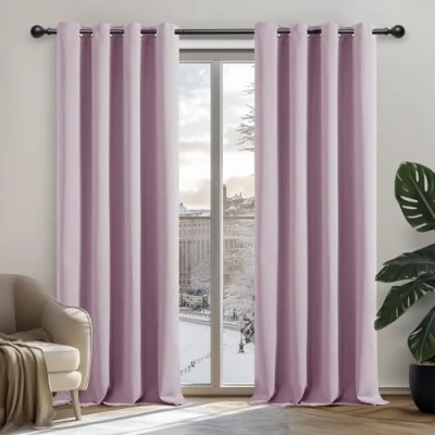 Afbeelding van Deconovo verduisterende gordijnen, warmte isolerend, voor meisjesslaapkamer, modern ontwerp met ringen, licht roze, 140 x 180 cm (B H), 2 stuks