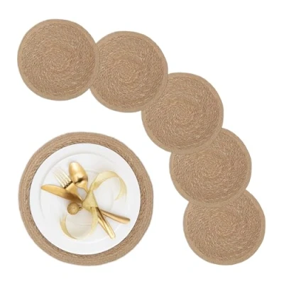 Afbeelding van placemat waterhyacint set van 6 voor eettafel ronde onderleggers Ø 37 cm natuur