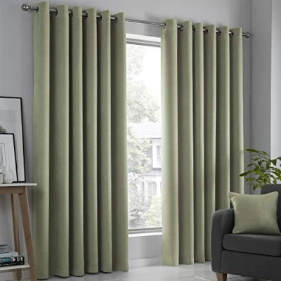 Afbeelding van Fusion Set van 2 thermische gordijnen met ogen, voor slaapkamer, woonkamer, saliegroen, 168 x 229 cm (b l)
