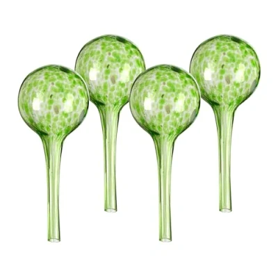 Afbeelding van Relaxdays Set van 4 glazen irrigatieballen, 15 x 6 cm (h d), voor planten, irrigatiehulp, vakantie, groen