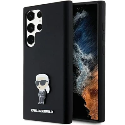 Afbeelding van Karl Lagerfeld Siliconen Ikonik Metal Pin hoesje voor Samsung Galaxy S23 Ultra zwart
