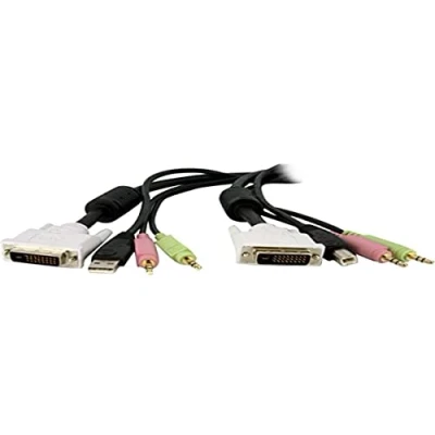 Image de StarTech.com 4 en 1 câble de commutateur KVM DVI D Dual Link USB avec audio et microphone clavier/vidéo/souris/audio 1.8 m