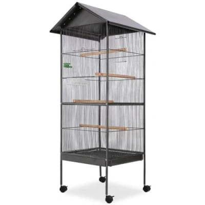 Afbeelding van vidaXL Vogelkooi met dak staal zwart 66x66x155 cm