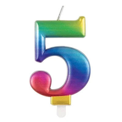 Afbeelding van Unieke Partij 19635 Metallic Regenboog Aantal 5 Verjaardagskaars