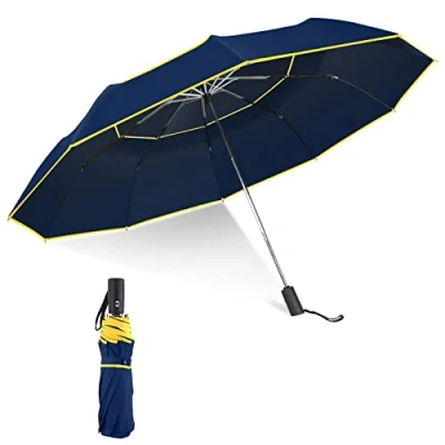 Afbeelding van Kalolary 157,5 cm golfparaplu, automatische opening, winddicht, grote dubbele luifel, opvouwbare en oversized reisparaplu (blauw)