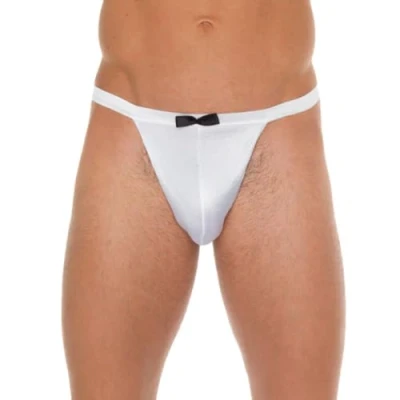 Afbeelding van Amorable by Rimba Erotische String Witte Butler Slip Met Zwart Strikje Heren Fun Tanga One Size