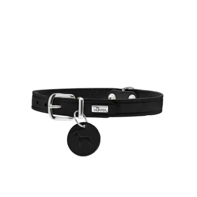 Afbeelding van HUNTER Aalborg Hondenhalsband van effen leer, robuust, comfortabel, 47 (S M) zwart