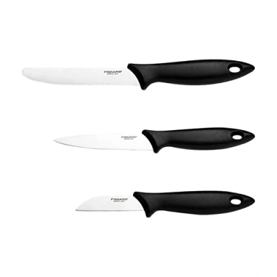 Afbeelding van Fiskars Dunschiller, 3 stuks, schilmes, groentemes, tomatenmes, essentieel, roestvrij staal/PP kunststof, zwart, 1065584