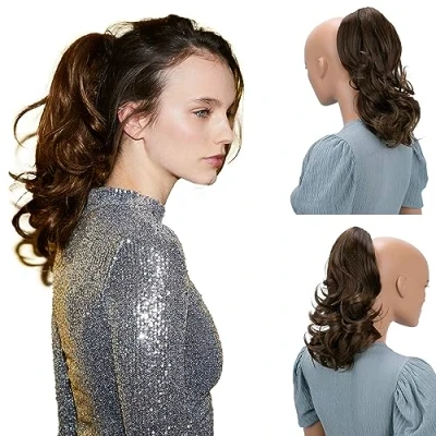 Afbeelding van Prettyshop H98 golvende paardenstaart met vlinderclip, hittebestendig synthetische vezel, 35,6 cm, bruin