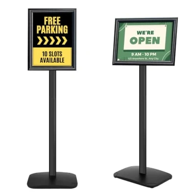 Afbeelding van Mutualsign Robuuste A4 standaard met stabiele basis, staande posterstandaard voor menu/beoordelingen/display, welkomstbordhouder buiten, zwart