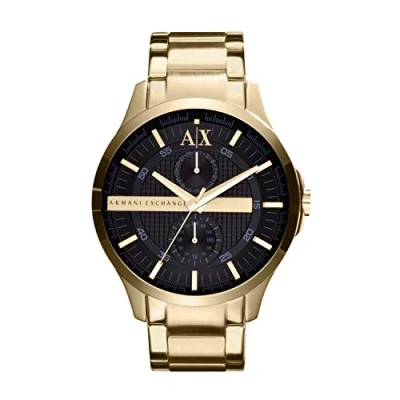 Afbeelding van Armani Exchange Herenhorloge, multifunctioneel uurwerk, 46 mm goudkleurige roestvrijstalen behuizing met armband van roestvrij staal, AX2122, zwart, armband, zwart.