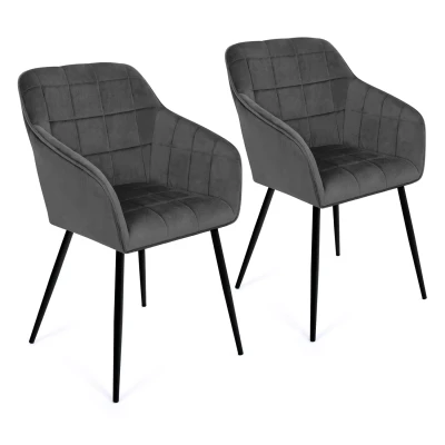 Image de Lot de 2 chaises salle à manger MADY en velours gris foncé avec accoudoirs