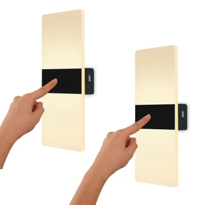 Afbeelding van 2 Pack LED Draadloze Wandlampen Aanraakbediening USB Oplaadbare Wandverlichting op Batterijen Binnen Magnetische Nachtlampje Draagbare met Schakelaar Acryl voor Gang Slaapkamer Zwart VOMI