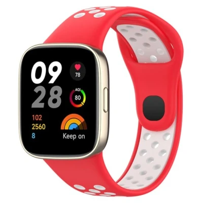 Afbeelding van Siliconen sportband Rood met wit Xiaomi Redmi Watch 3
