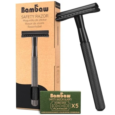 Afbeelding van Metalen Veiligheidsscheermes Zwart Nat Scheren voor Mannen &amp; Vrouwen Geschikt Alle Double Edge Mesjes Safety Razor Scheermes Bambaw