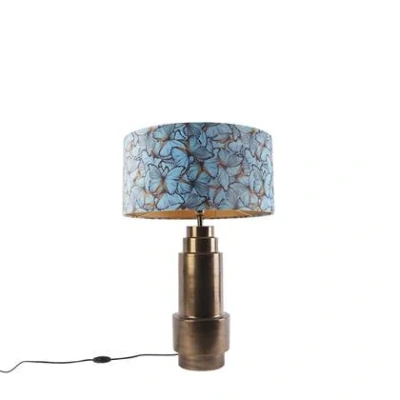Afbeelding van QAZQA Tafellamp brons met velours vlinder kap 50 cm Bruut