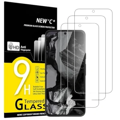 Afbeelding van NEW&#039;C 3 stuks gehard glas voor Google Pixel 8A, effectieve bescherming tegen krassen, zonder luchtbellen, extreem robuust (0,33 mm HD ultra transparant), hardheid 9H