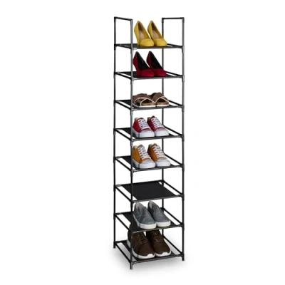 Afbeelding van Relaxdays schoenenrek smal metaal en stof opbergrek schoenen gang schoenenmeubel 8 etages