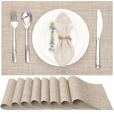 Afbeelding van Myir JUN Platsets, tafelmatten voor binnen, afwasbaar, antislip, hittebestendig, geweven tafelsets tafelkleden, stoffen placemat (geel, beige, 8 stuks)