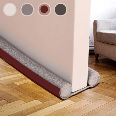 Afbeelding van Tochtstopper, 94 cm, deurtochtstopper met dubbele afdichting, tochtstopper voor deurgeluidsblokkering, winddichte en deurventilatiestopper, bruin