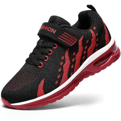 Afbeelding van Baskets respirantes et légères pour garçons Chaussures de course à pied enfants, noir/rouge, 21 EU