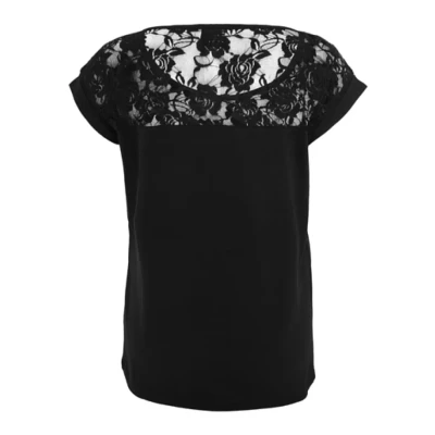 Afbeelding van Urban Classics Ladies TOP Laces TEE Tshirt print, Dames, Maat: Large, Black