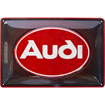 Afbeelding van Audi Logo Red Shine​. Metalen wandbord in reliëf 20 x 30 cm.