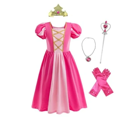 Afbeelding van Lito Angels Verkleedjurk prinses Aurora mooi slaaphout met accessoires voor kinderen, meisjes, maat 3 4 jaar, warmroze (stoffen label 100)