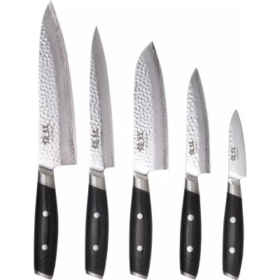Afbeelding van Yaxell Tsuchimon Messenset 6 delig Messenblok met 5 Messen 3 Lagen Damaststaal VG10 Staa...