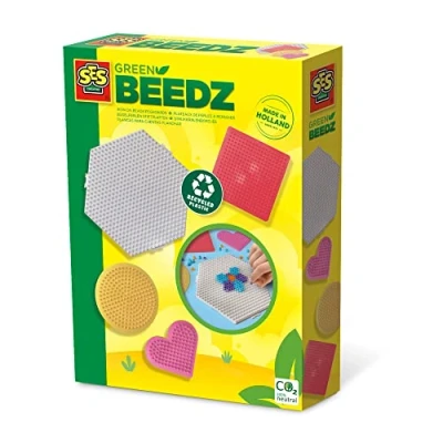 Afbeelding van SES Green Beedz Strijkkralen legborden 4 grondplaten gemaakt van recycled kunststof hexagon, vierkant, cirkel en hartje