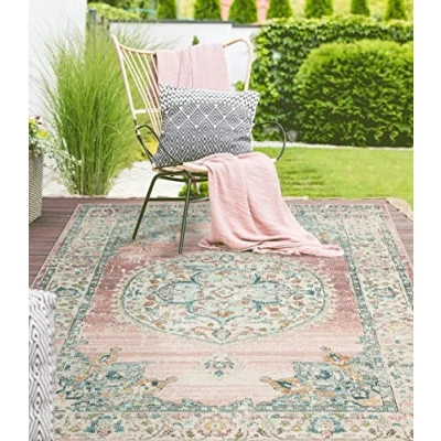 Afbeelding van Buitentapijt voor balkon terras of tuin Roze kleur 80x150 Rechthoekig robuust outdoor Vloerkleed weerbestendig en UV bestendi Binnen Buiten The Carpet Palma