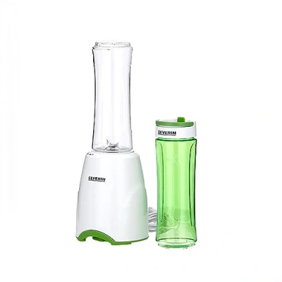 Afbeelding van SEVERIN Smoothie Mix &amp; Go SM 3735 Praktische smoothiemixer met twee hersluitbare containers van 600 ml, meeneemcontainer, 300 W, wit/groen