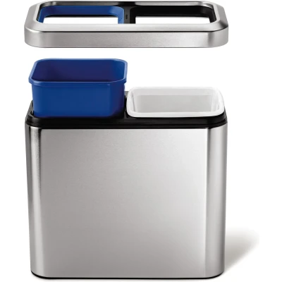 Afbeelding van Simplehuman Rectangular Prullenbak 10+10l RVS Zilver