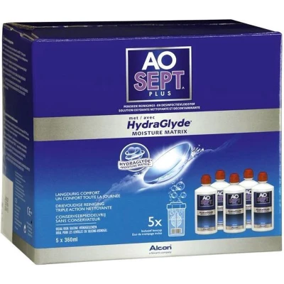 Afbeelding van AOSEPT Plus met HYDRAGLYDE 5x360ml Lenzenvloeistof voor 6 maanden