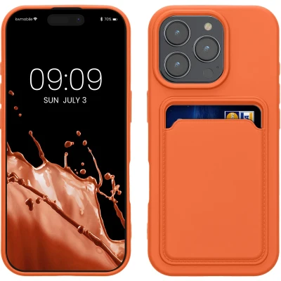 Afbeelding van kwmobile telefoonhoesje geschikt voor Apple iPhone 16 Pro Hoesje met pasjeshouder TPU case in oranje