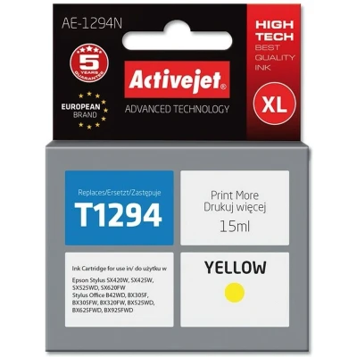 Afbeelding van Activejet AE 1294N Inktcartridge (vervanging voor Epson T1294; Supreme; 15 ml; geel)