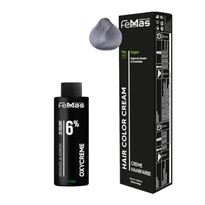 Afbeelding van Femmas Silver I Hair Color Cream permanente haarkleurset 100 ml + zuurstofcrème 6% haarkleur ontwikkelaar zacht en duurzaam haarverf voor salon