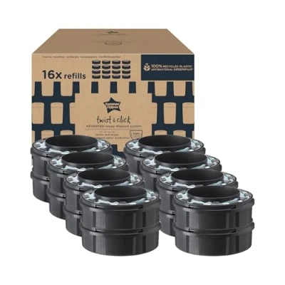 Image de Tommee Tippee Twist and Click Advanced Nappy Bin Lot de 16 recharges pour poubelle à couches